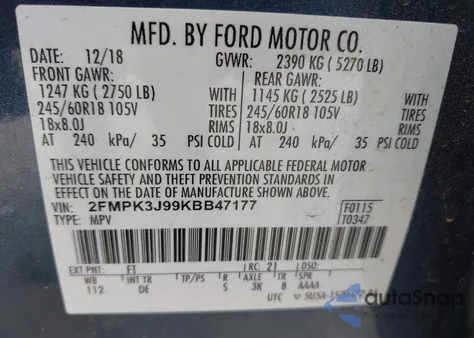 2019 Ford Edge Sel z USA, uszkodzony, nr VIN 2FMPK3J99KBB47177
